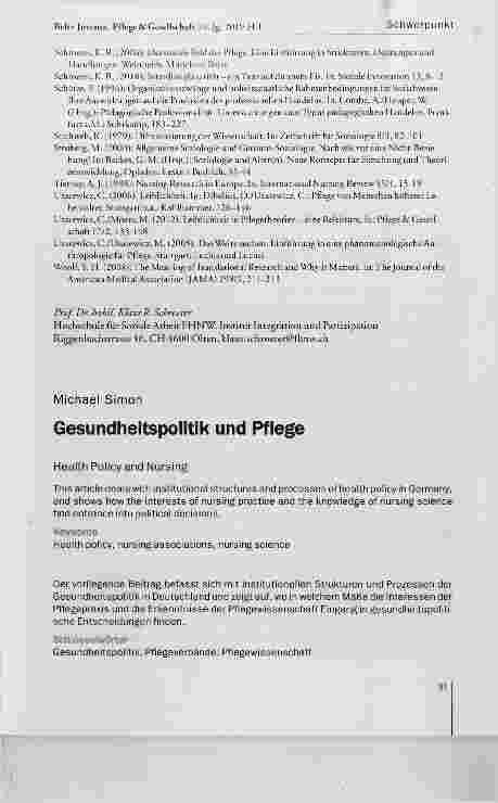 Vorschauseite 1: Gesundheitspolitik und Pflege