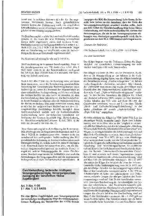 Vorschauseite 1: Gleichbehandlung; technische Intelligenz; Versorgungsbrechtigte; Versorgungssystem;Auslegung der Vorschriften; fiktive Zugehörigkeit;