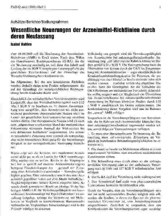 Vorschauseite 1: Wesentliche Neuerungen der Arzneimittel-Richtlinien durch deren Neufassung