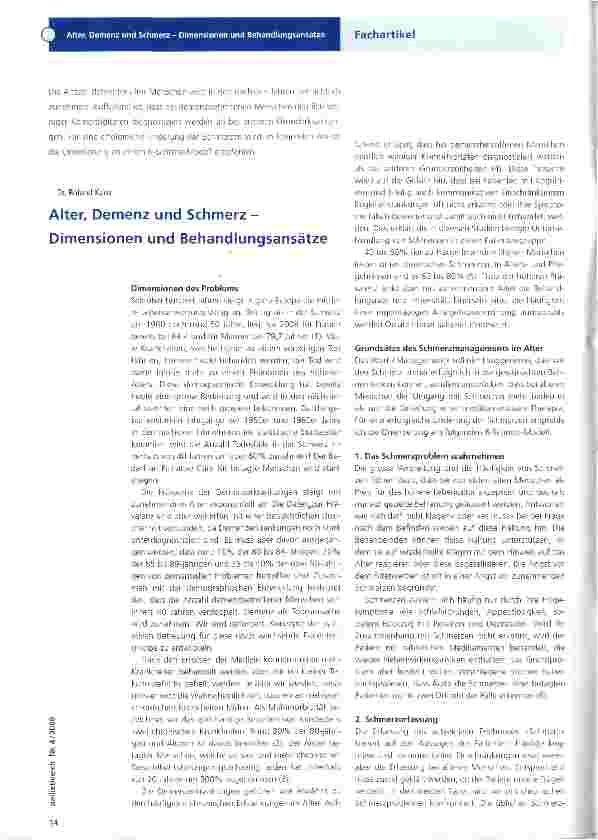 Vorschauseite 1: Alter, Demenz und Schmerz -Dimensionen und Behandlungsansätze