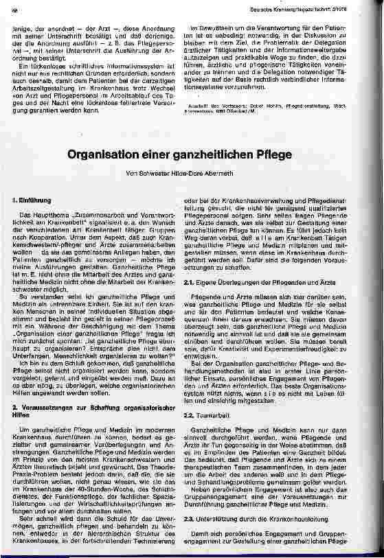 Vorschauseite 1: Organisation einer ganzheitlichen Pflege