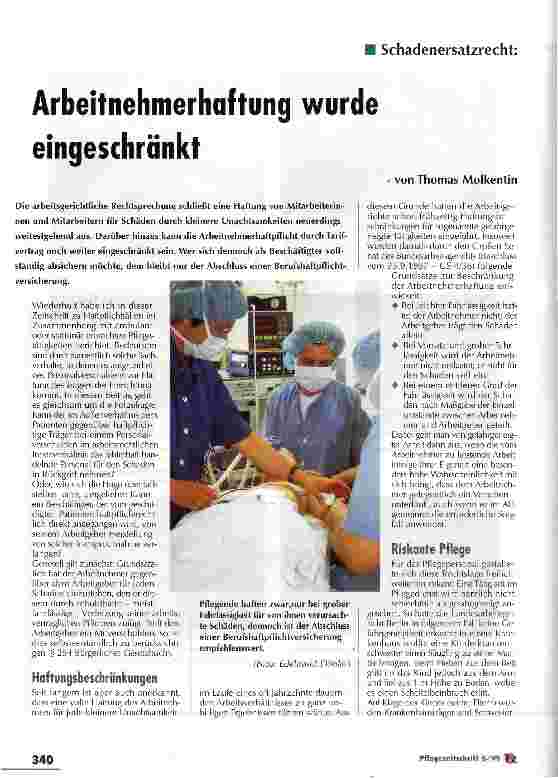Vorschauseite 1: Arbeitnehmerhaftung wurde eingeschränkt