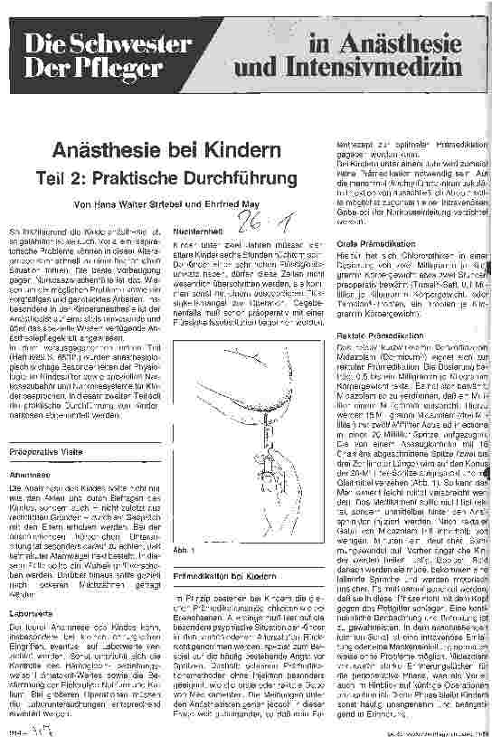 Vorschauseite 1: Anästhesie bei Kindern 2. Teil: Praktische Durchführung