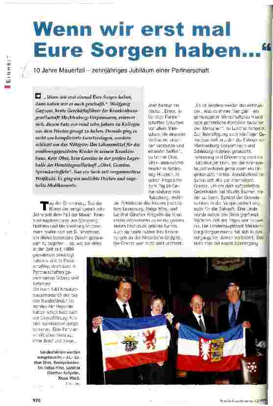 Vorschauseite 1: Wenn wir erst mal Eure Sorgen haben. . 10 Jahre Mauerfall - zehnjähriges Jubiläum einer Partnerschaft