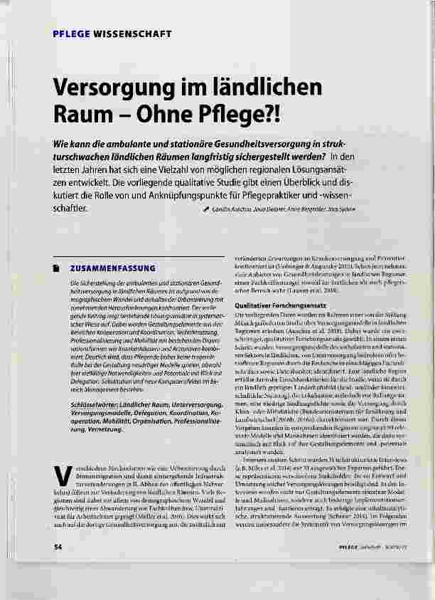 Vorschauseite 1: Versorgung im ländlichen Raum Ohne Pflege?!