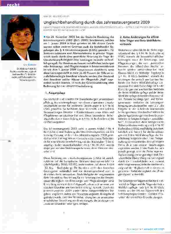 Vorschauseite 1: Ungleichbehandlung durch das Jahressteuergesetz 2009