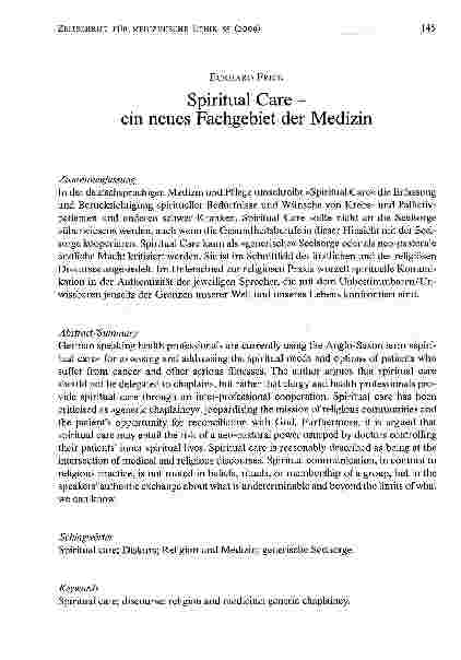 Vorschauseite 1: Spiritual Care -ein neues Fachgebiet der Medizin