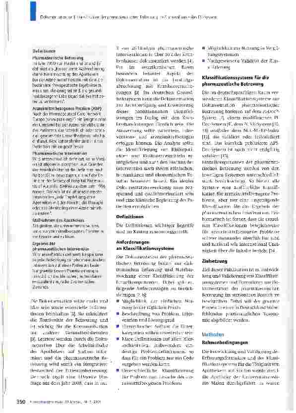 Vorschauseite 2: Dokumentation und Klassifikation der pharmazeutischen Betreuung im Krankenhaus - Problem, Intervention, Ergebnis - das PIE-System