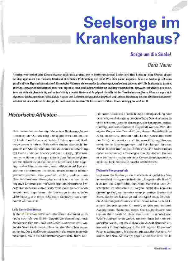 Vorschauseite 1: Seelsorge im Krankenhaus?