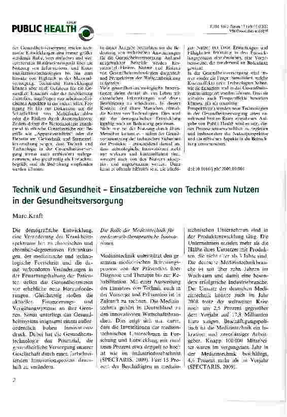 Vorschauseite 1: Technik und Gesundheit - Einsatzbereiche von Technik zum Nutzen in der Gesundheitsversorgung