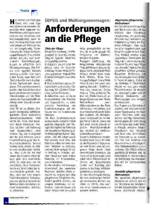 Vorschauseite 1: Anforderungen an die Pflege Sepsis und Multiorganversagen