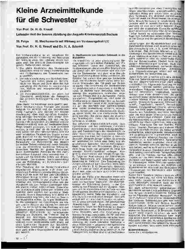 Vorschauseite 1: Kleine Arzneimittelkunde für die Schwester 36. Folge: IX. Medikamente mit Wirkung am Verdauungstrakt (1)