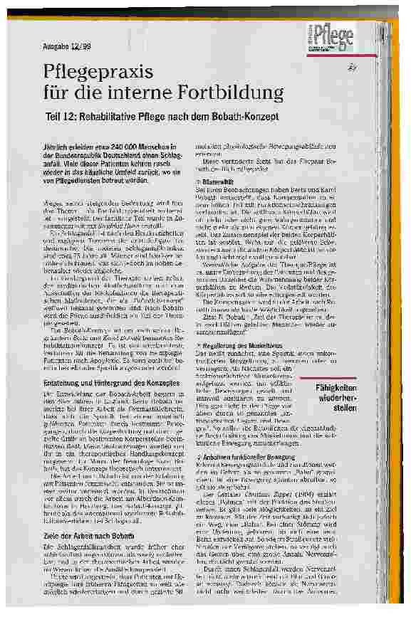 Vorschauseite 1: Pflegepraxis für die interne Fortbildung Teil 12: Rehabilitative Pflege nach dem Bobath-Konzept