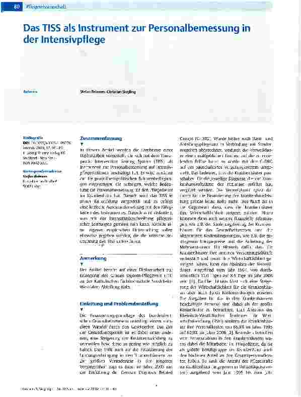 Vorschauseite 1: Das TISS als Instrument zur Personalbemessung in der Intensivpflege