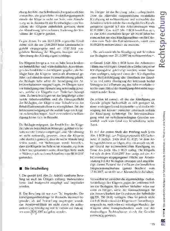 Vorschauseite 3: Keine außerordentliche Kündigung trotz Selbstfreistellung des Arbeitnehmers zur Teilnahme an einer Fortbildung