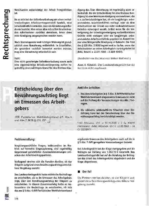 Vorschauseite 6: Keine außerordentliche Kündigung trotz Selbstfreistellung des Arbeitnehmers zur Teilnahme an einer Fortbildung