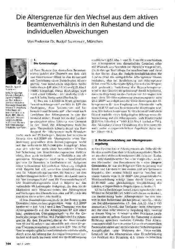 Vorschauseite 1: Die Altersgrenze für den Wechsel aus dem aktiven Beamtenverhältnis in den Ruhestand und die individuellen Abweichungen