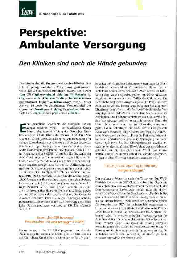Vorschauseite 1: Perspektive: Ambulante VersorgungDen Kliniken sind noch die Hände gebunden