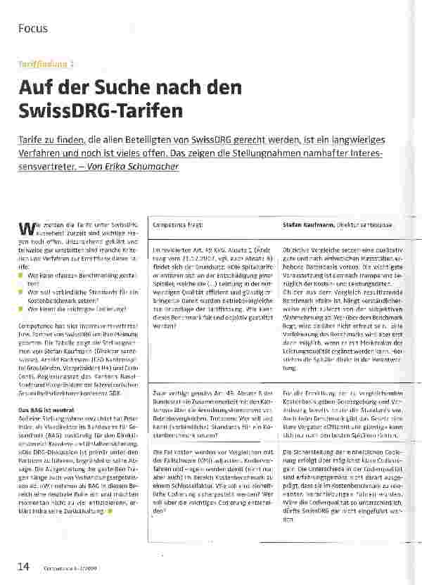 Vorschauseite 1: Auf der Suche nach den SwissDRG-Tarifen