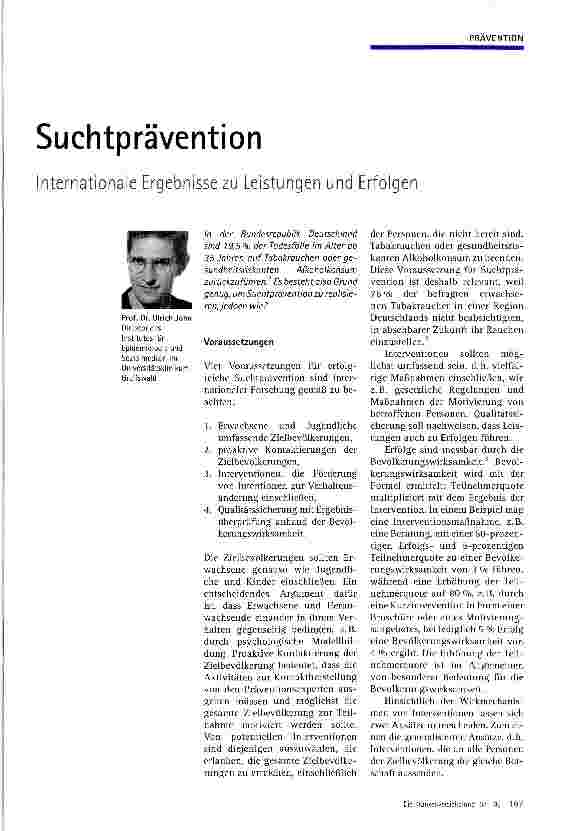 Vorschauseite 1: Suchtprävention Internationale Ergebnisse zu Leistungen und Erfolgen