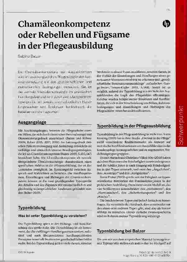 Vorschauseite 1: Chamäleonkompetenz oder Rebellen und Fügsame in der Pflegeausbildung