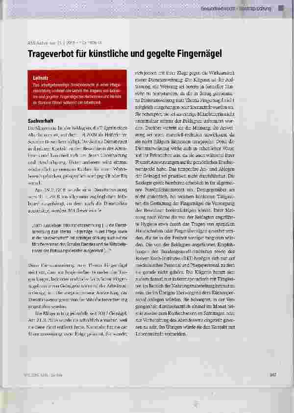 Vorschauseite 1: Trageverbot für künstliche und gegelte Fingernägel