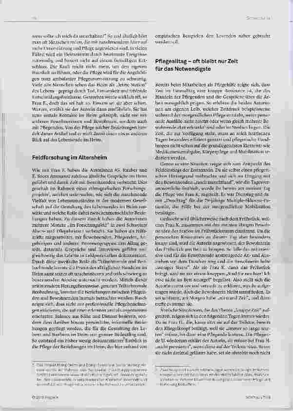 Vorschauseite 2: Die Pflege der Beziehungen Ein Blick auf Infornnalität im Altersheim