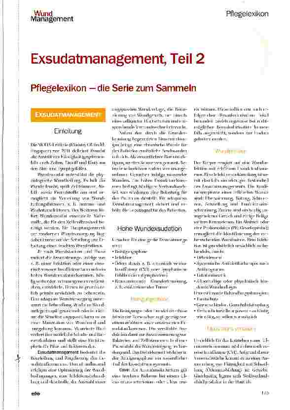 Vorschauseite 1: Exsudatmanagement, Teil 2 Pflegelexikon —die Serie zum Sammeln