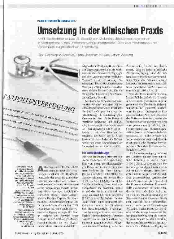 Vorschauseite 1: Umsetzung in der klinischen Praxis