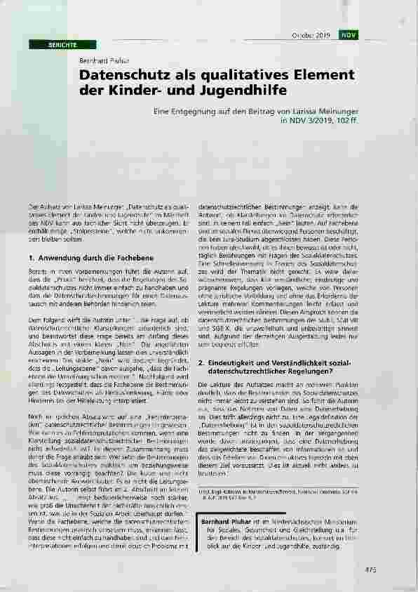 Vorschauseite 1: Datenschutz als qualitatives Element der Kinderund Jugendhilfe