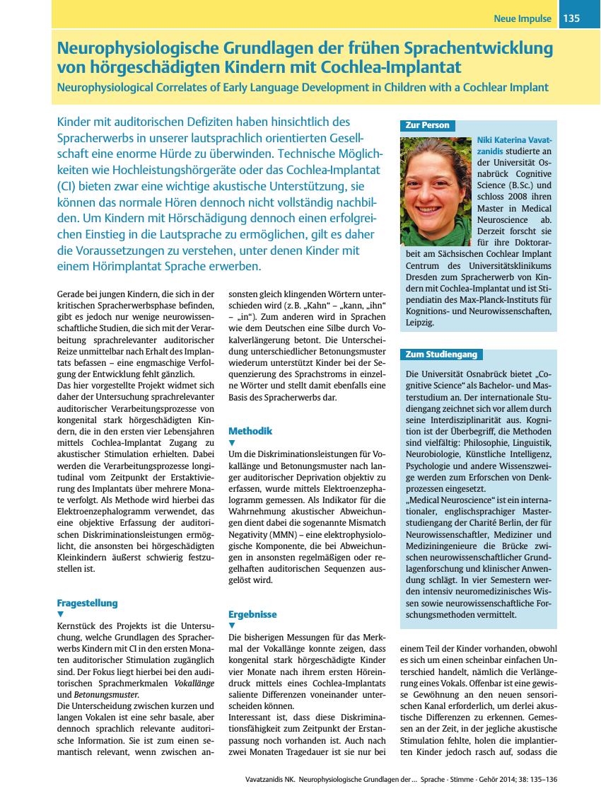 Vorschauseite 1: Neurophysiologische Grundlagen der frühen Sprachentwicklung von hörgeschädigten Kindern mit Cochlea-Implantat