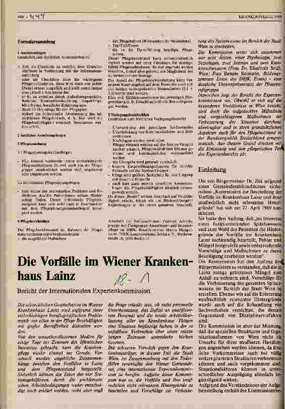 Vorschauseite 1: Die Vorfälle im Wiener Krankenhaus Lainz