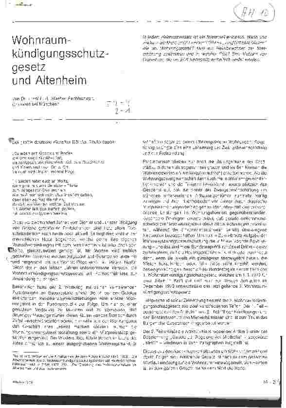 Vorschauseite 1: Wohnraumkündigungsschutzgesetz und Altenheim