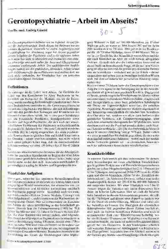 Vorschauseite 1: Gerontopsychiatrie - Arbeit im Abseits?