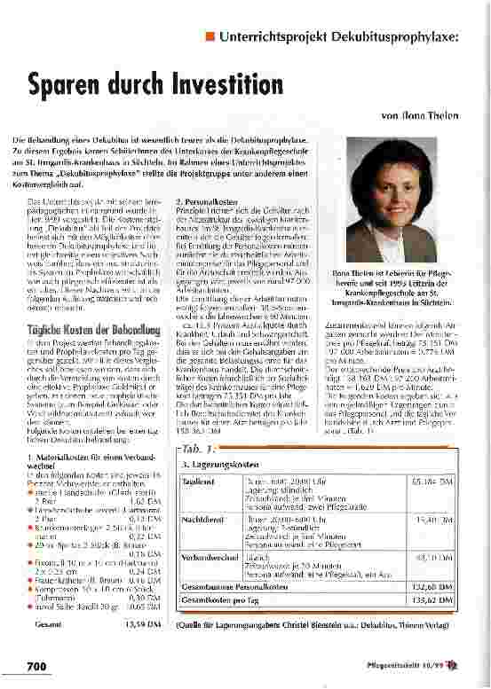 Vorschauseite 1: Sparen durch Investition Unterrichtsprojekt Dekubitusprophylaxe