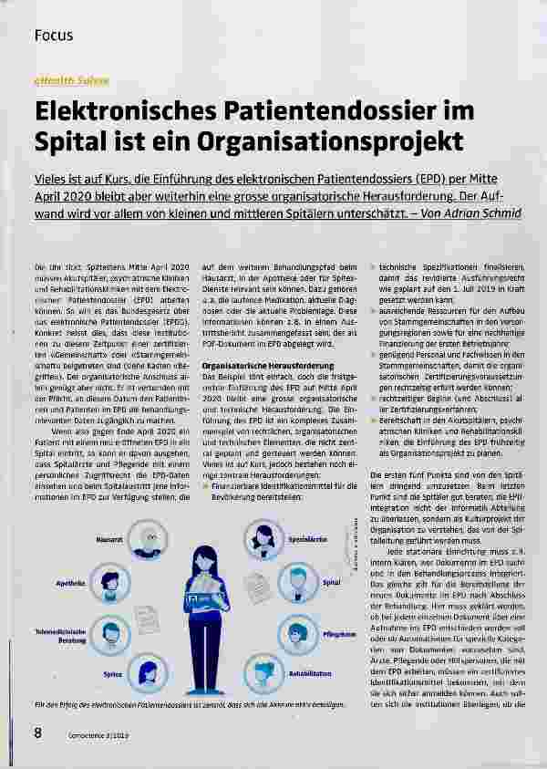 Vorschauseite 1: Elektronisches Patientendossier im Spital ist ein Organisationsprojekt