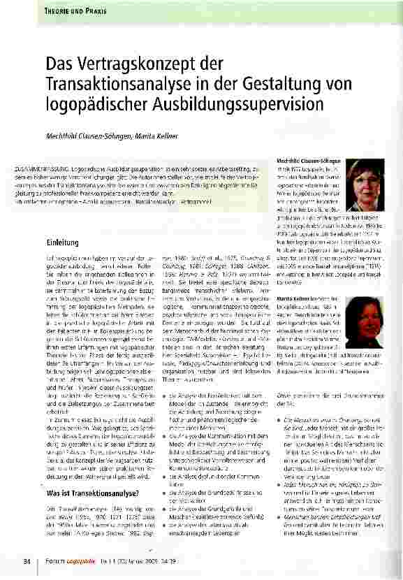 Vorschauseite 1: Das Vertragskonzept der Transaktionsanalyse in der Gestaltung von logopädischer Ausbildungssupervision
