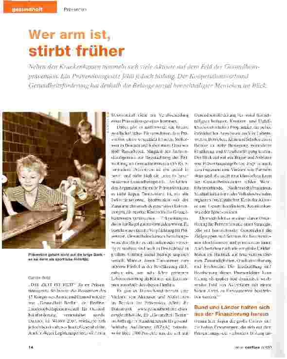 Vorschauseite 1: Wer arm ist, stirbt früher