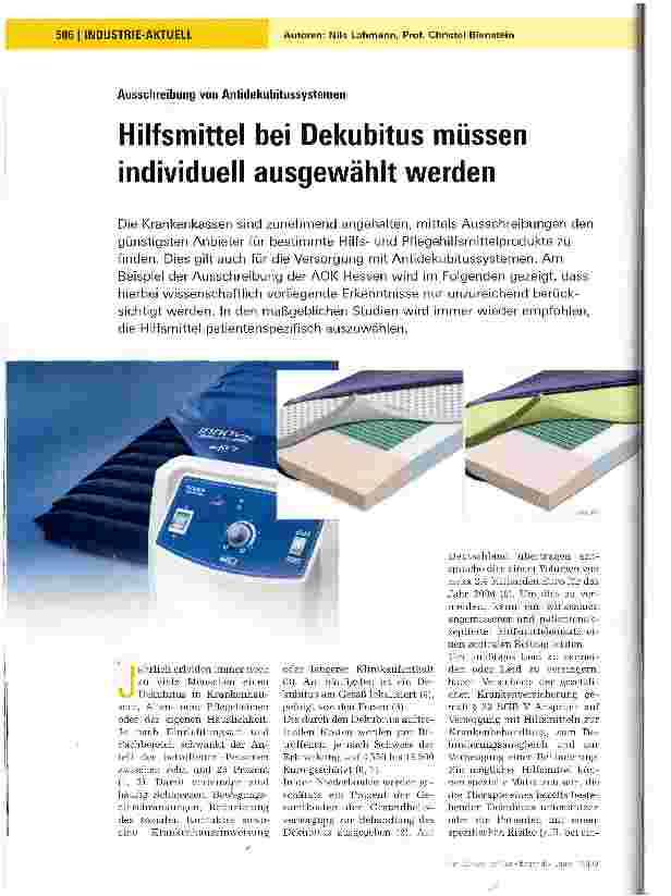 Vorschauseite 1: Ausschreibung von AntidekubitussystemenHilfsmittel bei Dekubitus müssen individuell ausgewählt werden