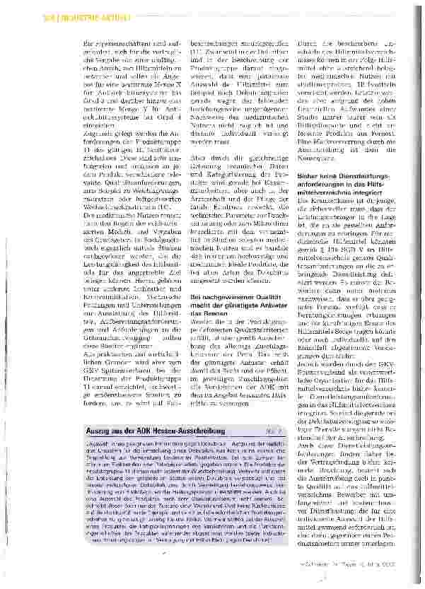 Vorschauseite 3: Ausschreibung von AntidekubitussystemenHilfsmittel bei Dekubitus müssen individuell ausgewählt werden