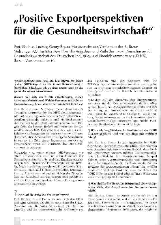 Vorschauseite 1: „Positive Exportperspektiven für die Gesundheitswirtschaft
