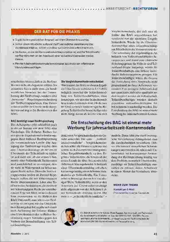 Vorschauseite 2: BAG zu Überstundenzuschlägen bei Teilzeitbeschäftigten
