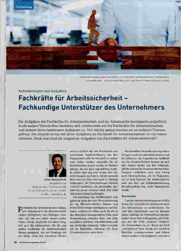 Vorschauseite 1: Fachkräfte für Arbeitssicherheit Fachkundige Unterstützer des Unternehmers