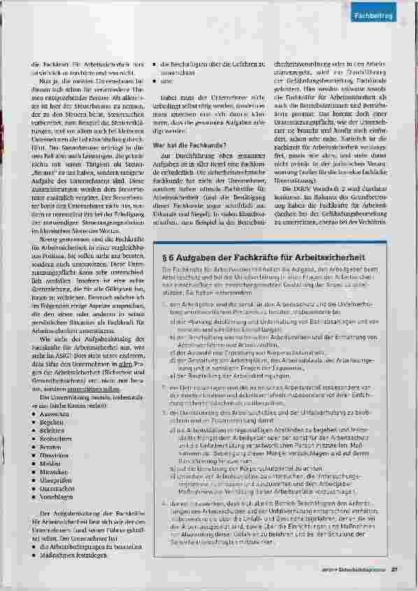 Vorschauseite 2: Fachkräfte für Arbeitssicherheit Fachkundige Unterstützer des Unternehmers