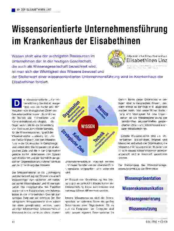 Vorschauseite 1: Wissensorientierte Unternehmensführung im Krankenhaus der Elisabethinen
