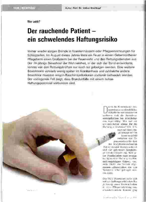 Vorschauseite 1: Der rauchende Patient -ein schwelendes Haftungsrisiko