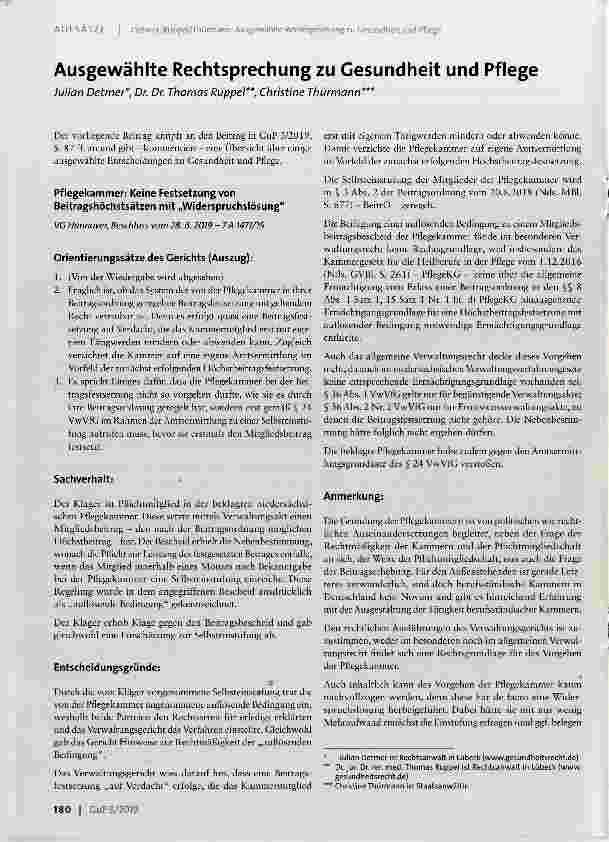 Vorschauseite 1: Ausgewählte Rechtsprechung zu Gesundheit und Pflege