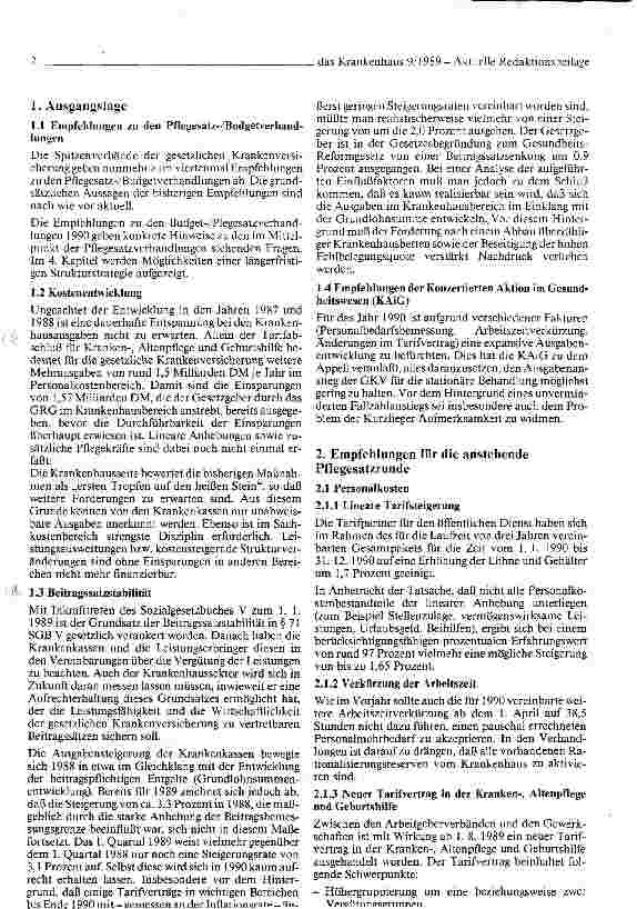 Vorschauseite 2: GKV-Empfehlungen zu den Pflegesatz-/Budgetverhandlungen 1990