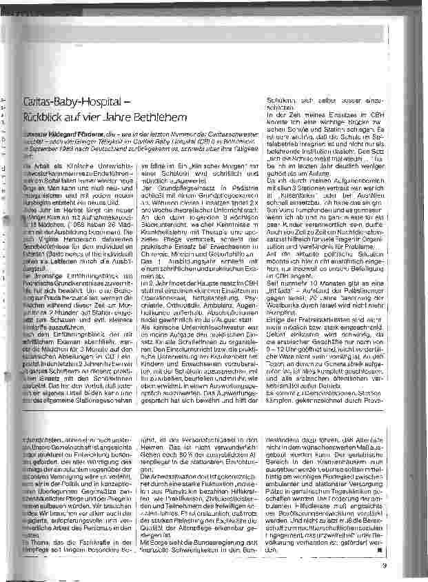 Vorschauseite 1: Caritas-Baby-Hospital Rückblick auf vier Jahre Bethlehem
