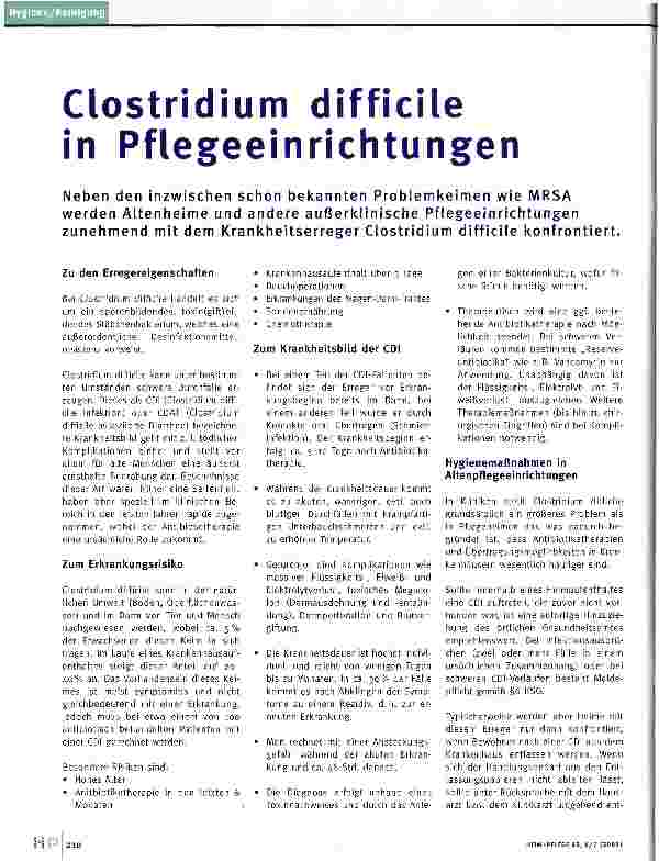 Vorschauseite 1: Clostridium difficile in Pflegeeinrichtungen